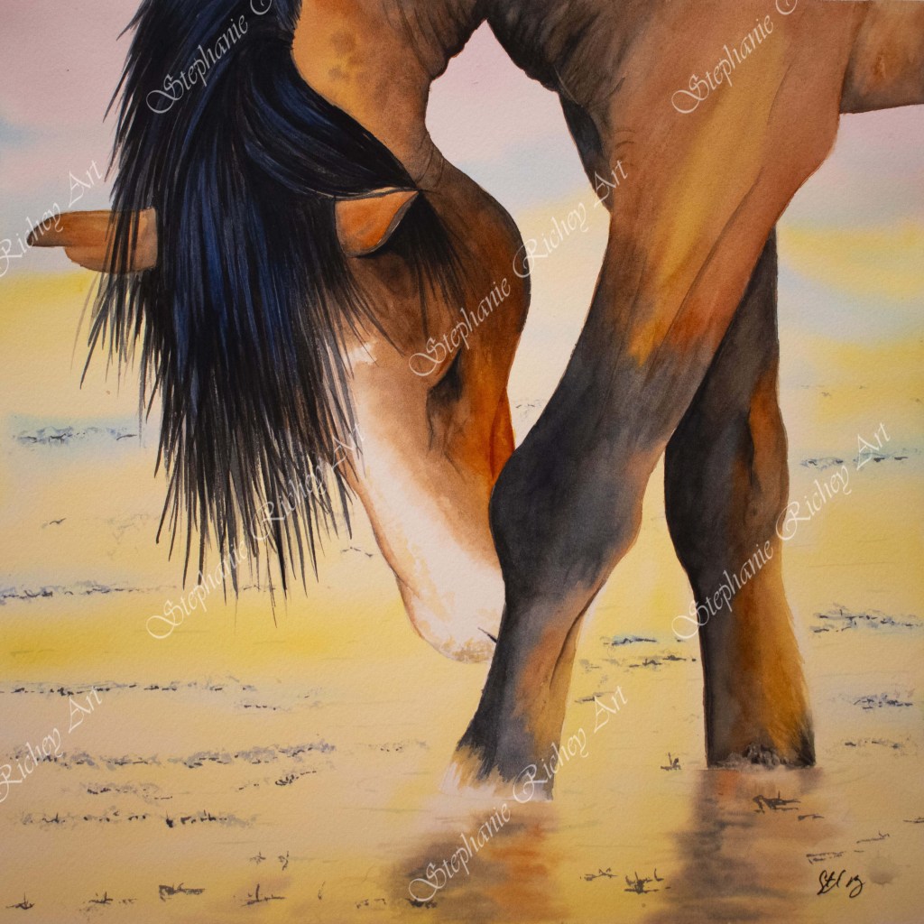 The finished piece, Horse Drinking